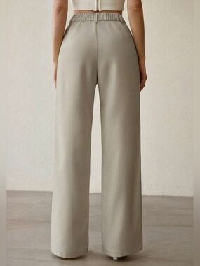 Premise Wide-Leg High Waist Trousers in Light Taupe